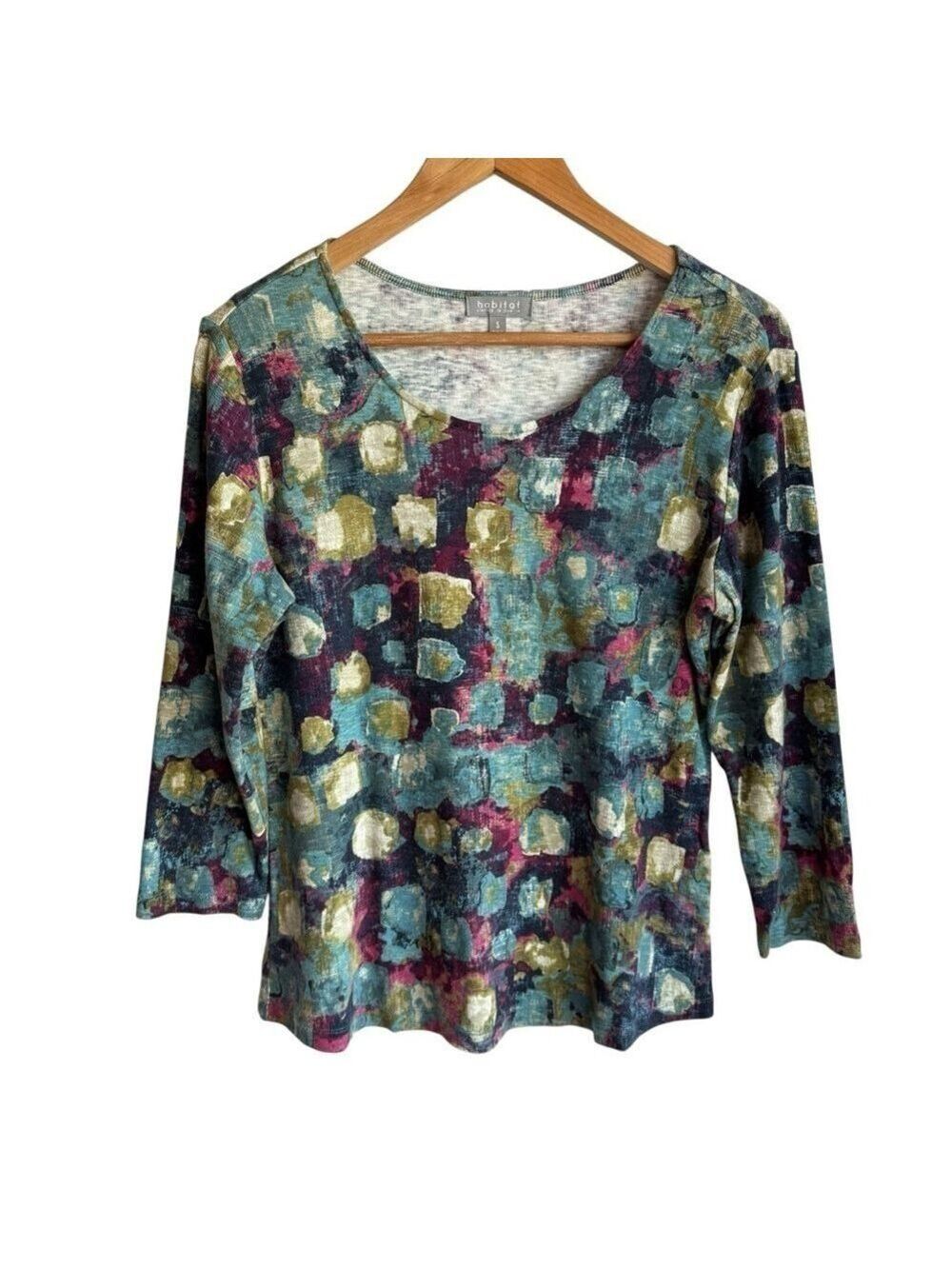 Habitat Artsy Printed 3/4 Sleeve T-Shirt Sz S Multicolour 100% Cotton Top EUC